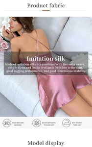 Detail of rose pink imitation silk nightdress showing satin weave texture and cross back