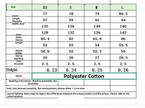 Detailed size guide table for women's long sleeve lapel shirt with measurements in CM