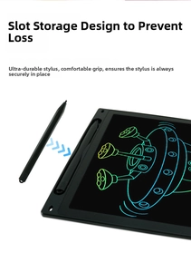 12-inch LCD writing tablet featuring a built-in stylus slot and vibrant colorful lines