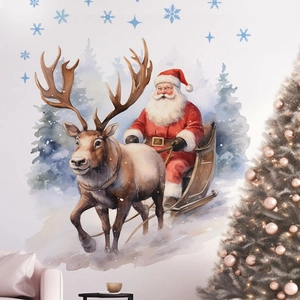 Watercolor Santa Claus reindeer wall sticker for Christmas home living room decoration