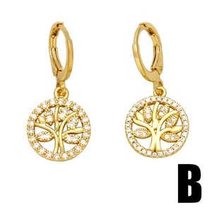 Golden Tree of Life leverback earrings with pavé crystal halo in a symmetric display