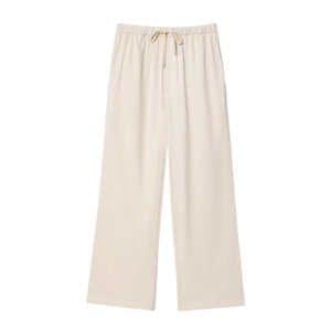 Women's minimalist off-white wide-leg jogger pants with elastic drawstring waist