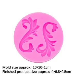 Pink silicone fondant mold with European scroll relief for cake decorating, 10x10cm