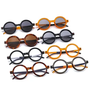 Retro round frame sunglasses with thick edges in assorted colors and futuristic punk style
