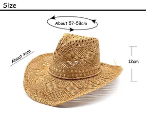Size chart for hand-woven hollow straw cowboy hat with 8cm brim and 12cm crown height