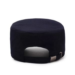 Classic dark blue flat top military cap for men with adjustable metal Sport buckle