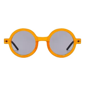 Retro orange translucent round sunglasses with dark grey lenses and punk design