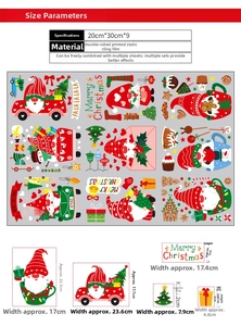 Detailed dimensions of 9pcs Christmas gnome and Santa static window stickers set