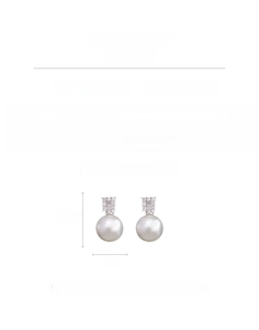 Size specifications for elegant pearl earrings featuring cubic zirconia with dimensions