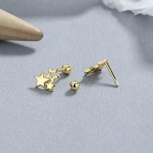 Minimalist gold star silver stud earrings with screw ball back closure pair