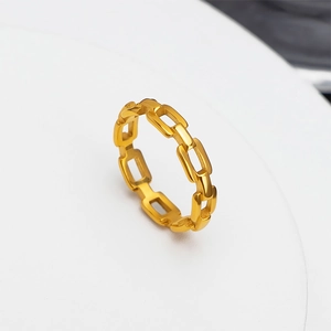 18k gold plated hollow chain ring in minimalist stainless steel link design