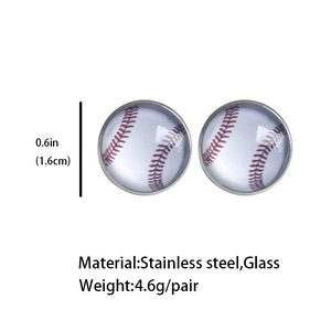 Détails des boucles d'oreilles baseball en verre et acier avec diamètre de 1,6cm et poids