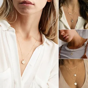 Minimalist Stainless Steel Geometric Round Hammered Pendant Necklace For Women Elegant Fine Chain Electroplated Neck Jewelry Gift