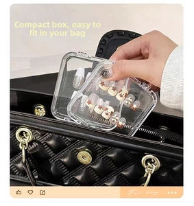 Macro view of transparent acrylic nail box showing portable size for handbags