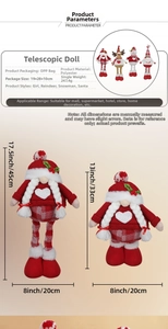 Detail view of telescopic Christmas plush gnome showing dimensions and height adjustment