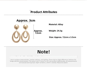 Detail showing dimensions of 7.2cm by 3.5cm for golden hollow teardrop earrings