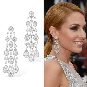Luxury Copper Zirconia Tassel Drop Earrings Elegant Long Tiered Teardrop Banquet Wedding Earrings For Women Jewelry
