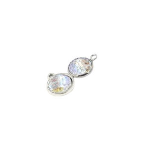 Pair of 12mm round fish scale resin pendants with iridescent AB finish and silver frames