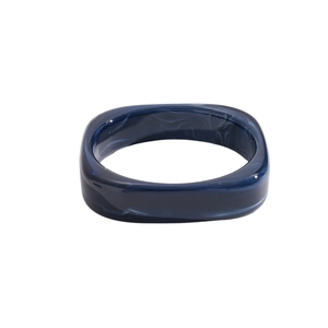 Modern dark blue resin square bangle bracelet featuring a unique marble ink-wash pattern design