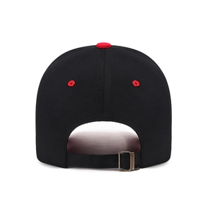 Rear view of black baseball cap with number 23 embroidery and metal adjustment buckle