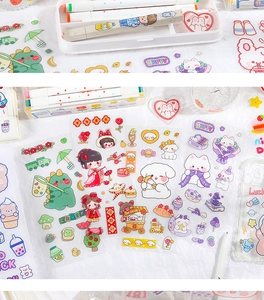 Waterproof cartoon stickers on transparent PET for water bottle decoration