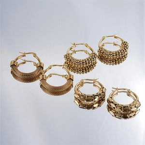 Stainless Steel Geometric Hoop Earrings Gold Plated Textured Braided Mesh Beads Fashion Luxury Jewelry For Women