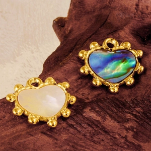 304 stainless steel heart pendant necklace with natural white and abalone shell on bark