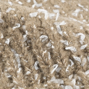 Heavy camel knit beanie with snowflake texture and chunky cable pattern for winter warmth