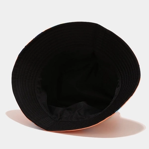 Detail view of colorful graffiti sun hat with reinforced brim stitching and interior construction