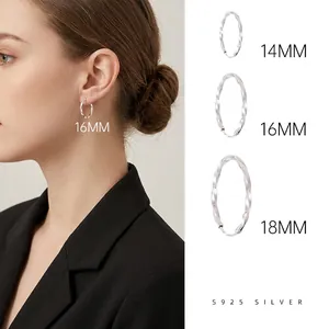 925 Sterling Silver Hoop Earrings For Women Minimalist Twisted Design Water Ripple Round Circle Jewelry Accessory