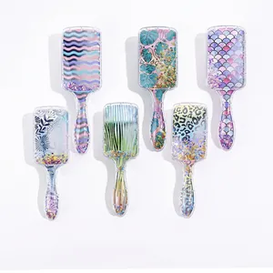 Transparent Glitter Air Cushion Hair Comb Cute Cartoon Sparkly Quicksand Detangling Massage Brush Aesthetic Accessory