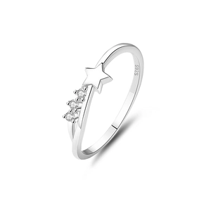Minimalist S925 sterling silver star ring with three sparkling zircons for women