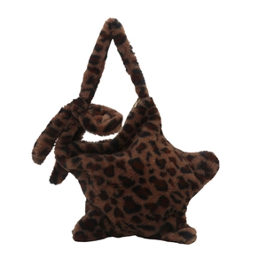Sac cabas chic en peluche à motif léopard avec texture fausse fourrure et larges anses