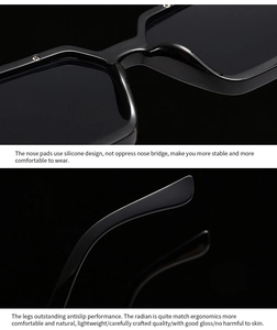 Macro view of ergonomic silicone nose pads and anti-slip temples on black sunglasses