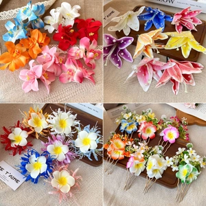 Épingle à Cheveux Fleur en Tissu Fait à la Main Alliage Strass Perle Artificielle Pic à Cheveux Élégant Éthéré pour Femme Fête Vacances