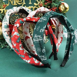 Three-piece Christmas knot headband set with reindeer and snowflake festive patterns