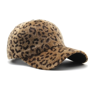 Plush leopard print baseball cap for women, soft faux fur texture for winter warmth