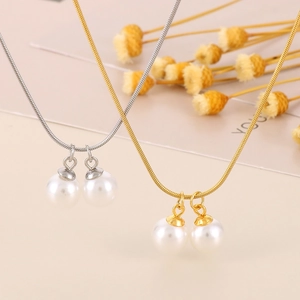 Collana a doppio strato con catena a serpente e perle in oro e argento
