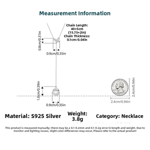 Detailed measurement chart for S925 silver butterfly pearl necklace with size specifications