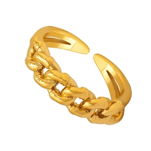 Polished gold Cuban link chain open ring with an adjustable minimalist design for women