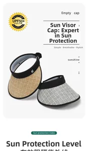 Detail of woven sun visor hats with UPF 50+ protection and stylish metal G-buckle