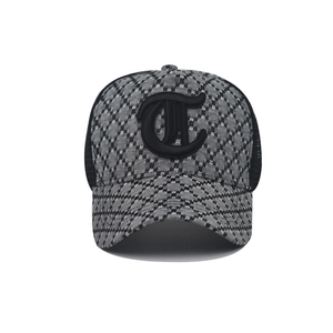 Retro checkered baseball cap with gothic T embroidery and breathable mesh back