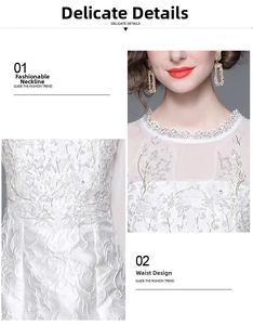 Detail of white vintage jacquard dress with intricate lace and sequin embroidery