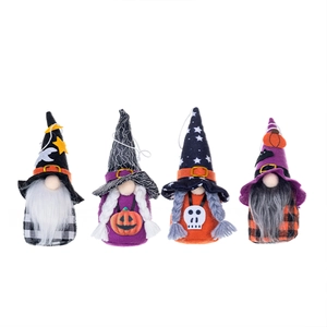 Halloween gnome plush set with witch hats and pumpkins for festive home decoration