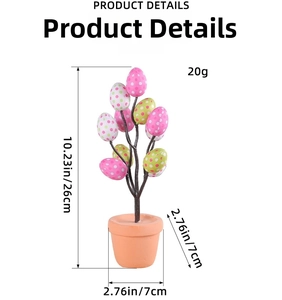 Vista detallada del árbol de huevos de Pascua en maceta con dimensiones 26 cm por 7 cm