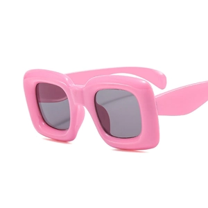 Kids Y2K chunky square bubble sunglasses in pink with dark grey tinted lenses