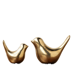 Modern gold ceramic bird statues in a set of two for Nordic style home tabletop decor