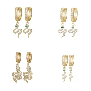 18K Gold Plated Alloy Snake Drop Earrings Fashion Zirconia Inlaid Animal Themed Jewelry For Women Men Banquet Jewelry Gift
