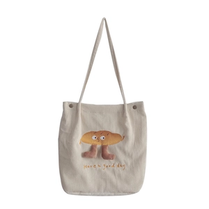Sac fourre-tout en velours côtelé avec broderie pain et texte Have a good day