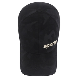 Adjustable black camouflage baseball cap with 3D sports embroidery for men and women